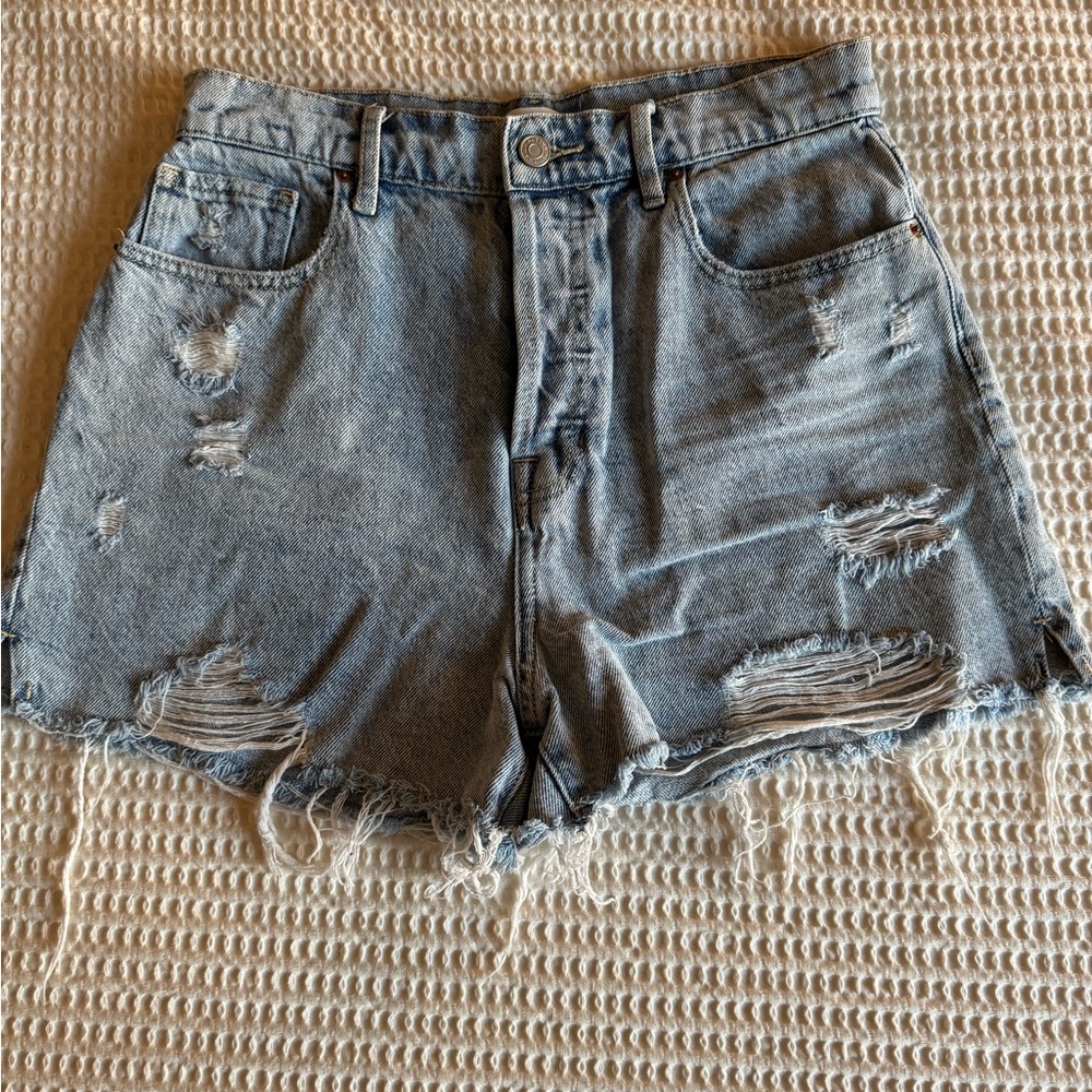 PacSun Blue Distressed High Rise Icon Jean Shorts - 29